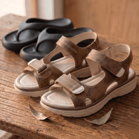 Brown Sandals + Black Slides